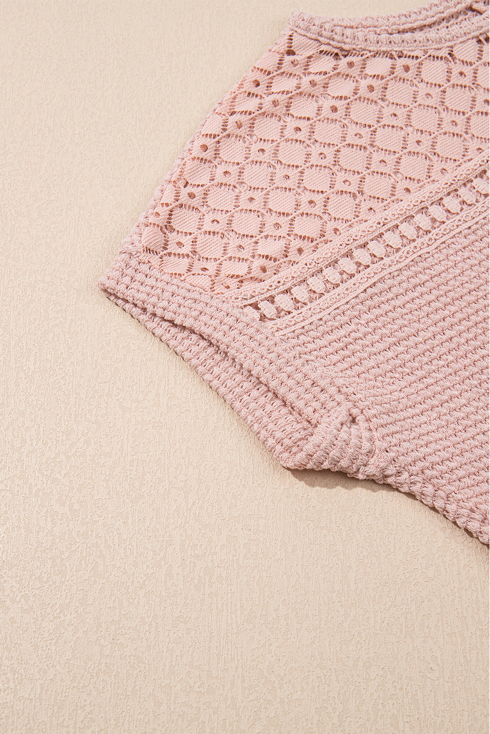 Light Pink Lace Patchwork Waffle Short Sleeve Top-Chaelisa's New Jammies
