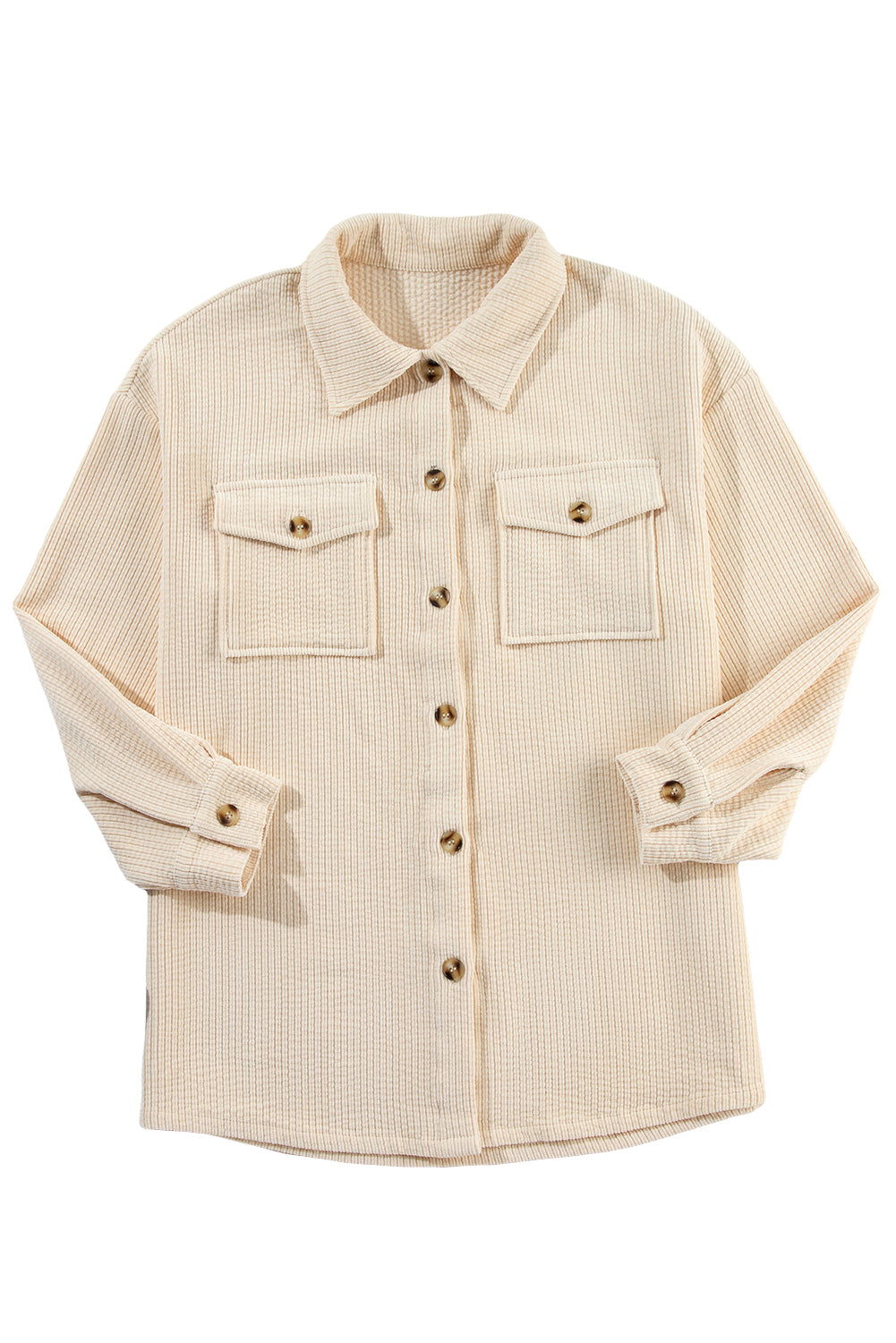 Oatmeal Corduroy Flap Pocket Button Up Shacket-Chaelisa's New Jammies