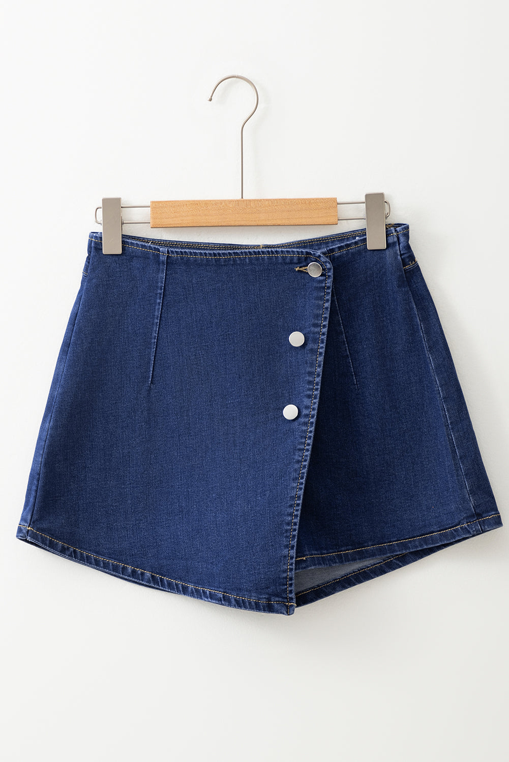 Bluing Asymmetric Wrapped Buttoned High Waist Denim Shorts-Chaelisa's New Jammies