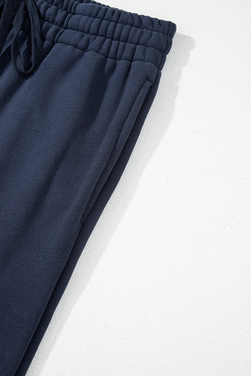 Navy Blue Solid Color Fleece Lined Drawstring Waist Casual Pants-Chaelisa's New Jammies