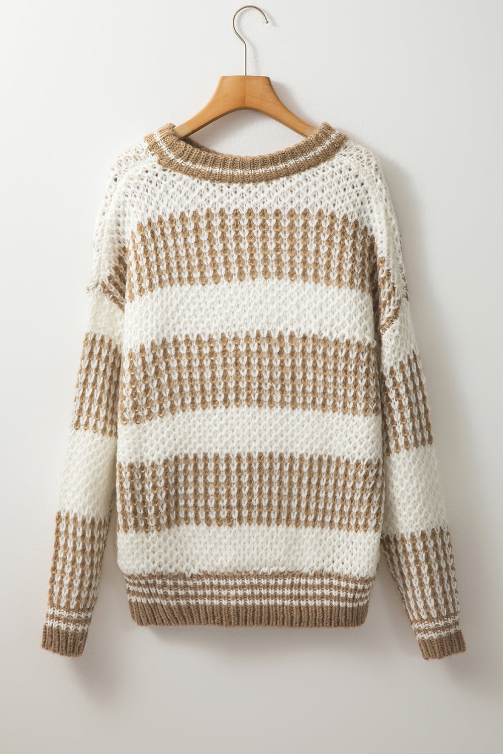Brown Stripe Drop Shoulder Round Neck Loose Sweater-Chaelisa's New Jammies