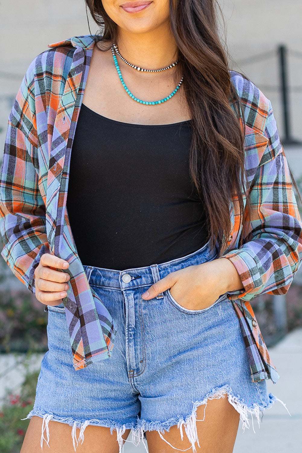 Orange Plaid Print Loose Vintage Shirt-Chaelisa's New Jammies