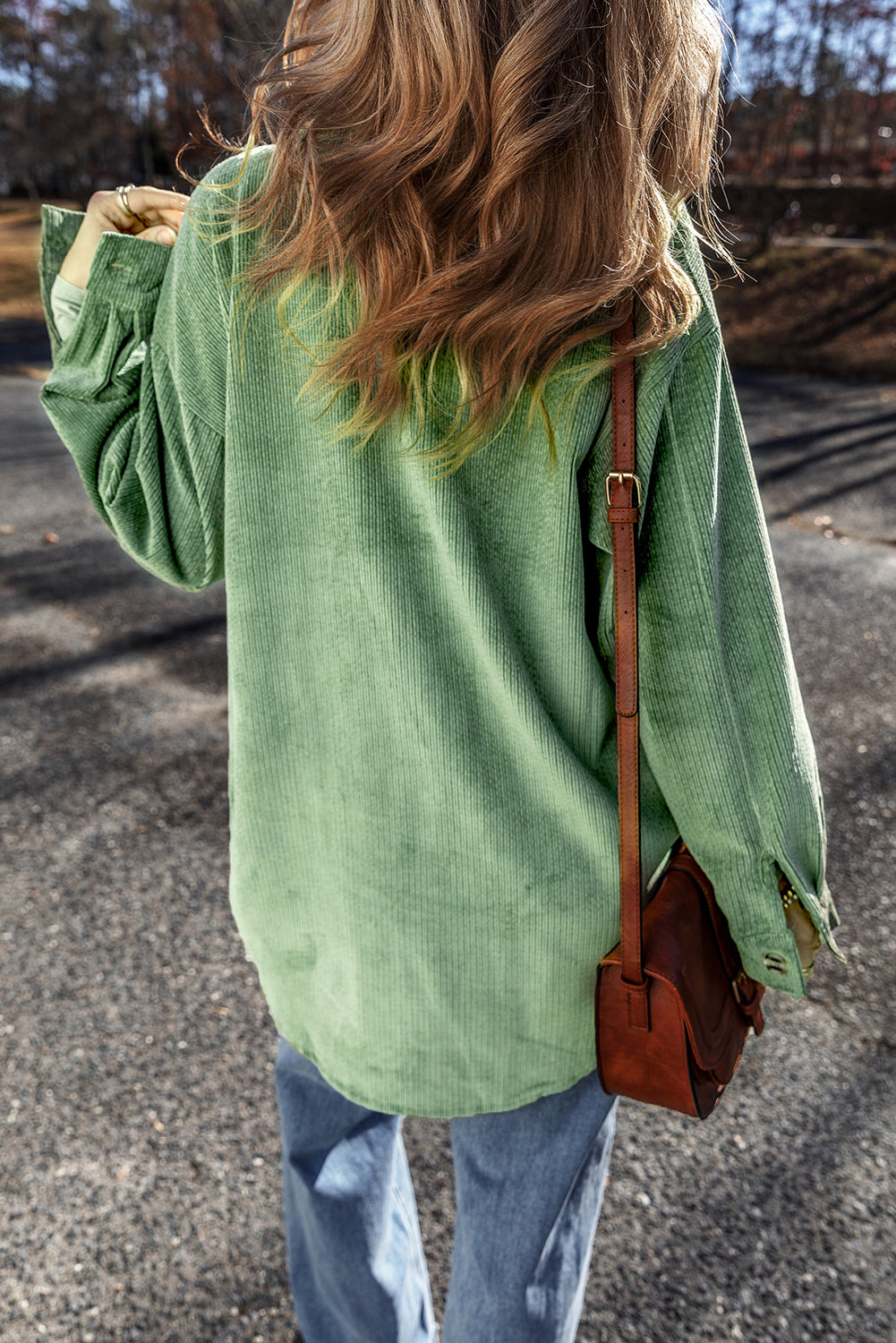 Mist Green Patched Pocket Button Up Corduroy Shacket-Chaelisa's New Jammies