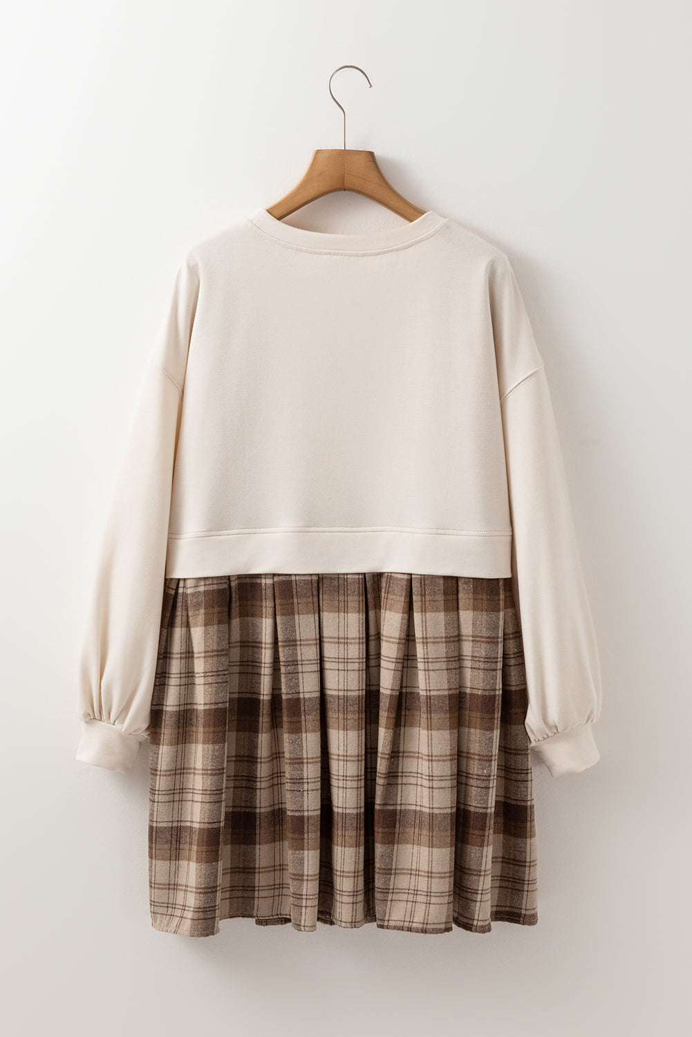 Beige Plaid Patchwork High Waist Sweatshirt Mini Dress-Chaelisa's New Jammies