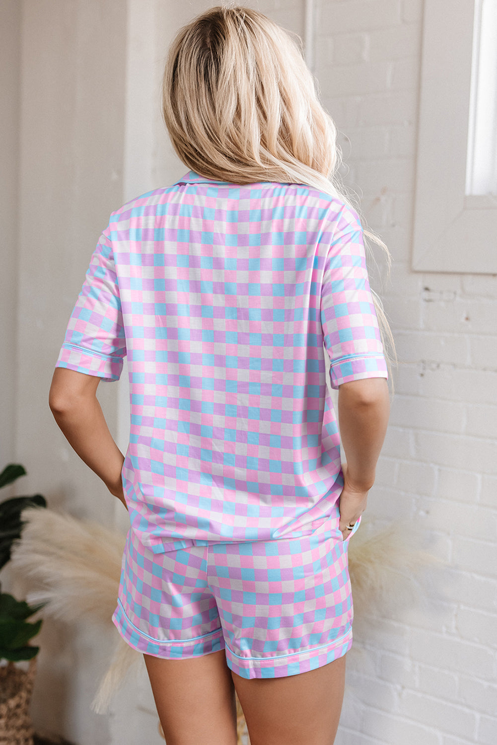 Purple Checkered Pattern Short Sleeve Pajamas Set-Chaelisa's New Jammies