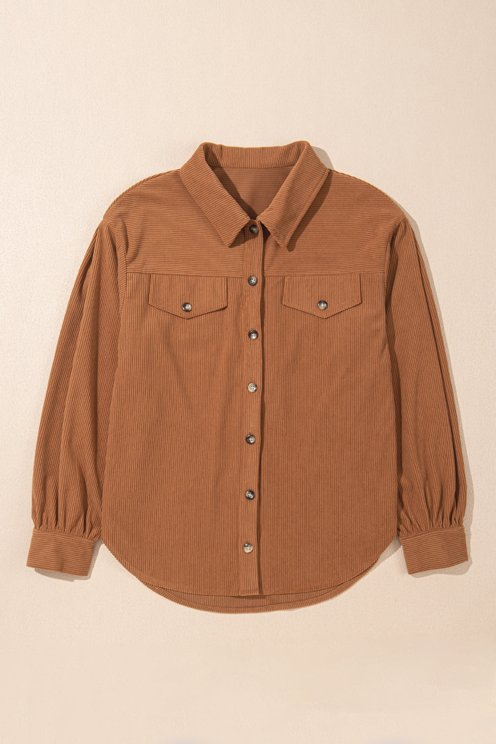 Cinnamon Corduroy Flap Pocket Button Up Round Hem Shacket-Chaelisa's New Jammies