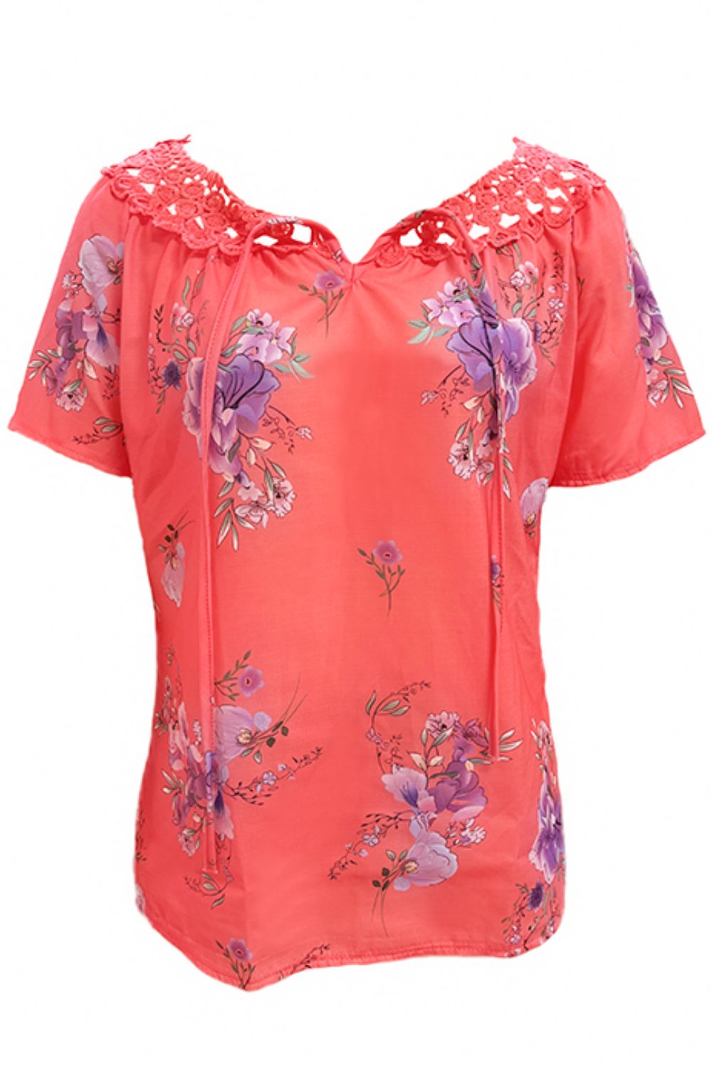 Full Size Printed Tie Neck Short Sleeve Blouse-Chaelisa's New Jammies