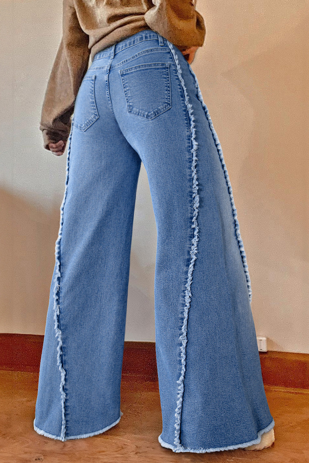Beau Blue Vintage Stitching Raw Hem Flared Jeans-Chaelisa's New Jammies