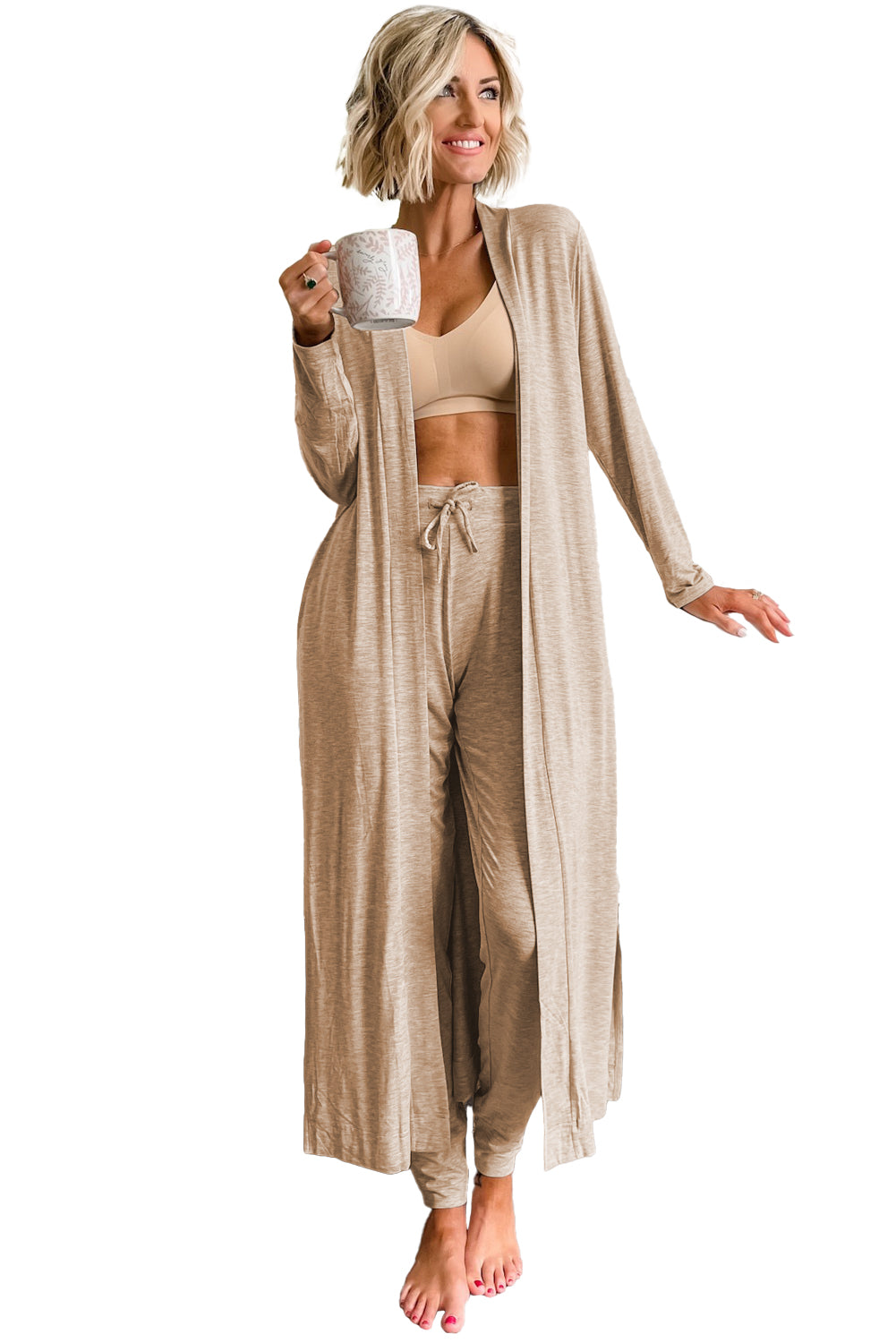 Parchment Split Long Cardigan and Skinny Pants Lounge Set-Chaelisa's New Jammies