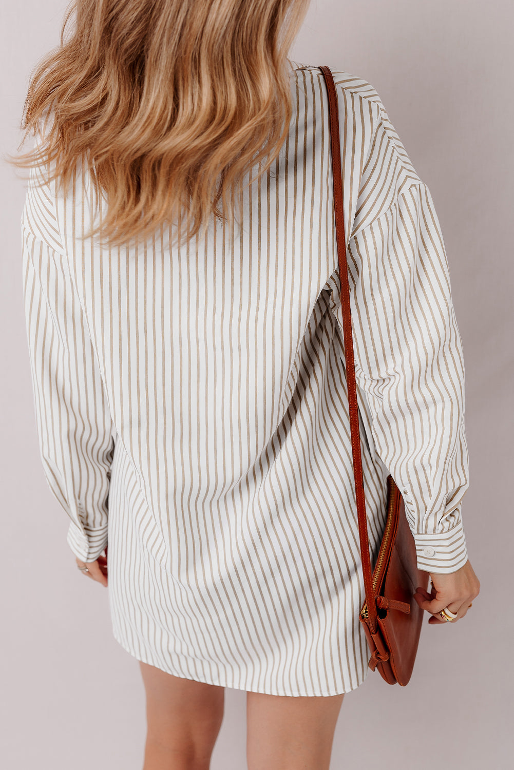 Khaki Stripe Long Sleeve Button Up Mini Shirt Dress-Chaelisa's New Jammies