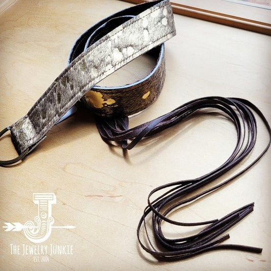 Dark Metallic Hide Leather Belt w/ Leather Fringe - Chaelisa's New Jammies