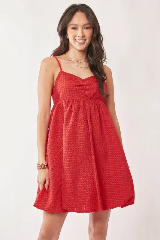 Davi & Dani Textured Sweetheart Neckline Bubble Hem Dress - Chaelisa's New Jammies