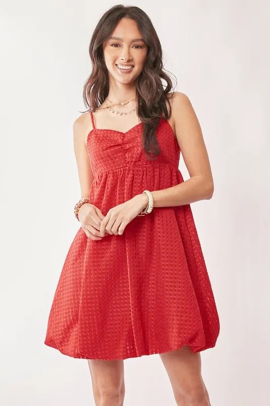 Davi & Dani Textured Sweetheart Neckline Bubble Hem Dress - Chaelisa's New Jammies