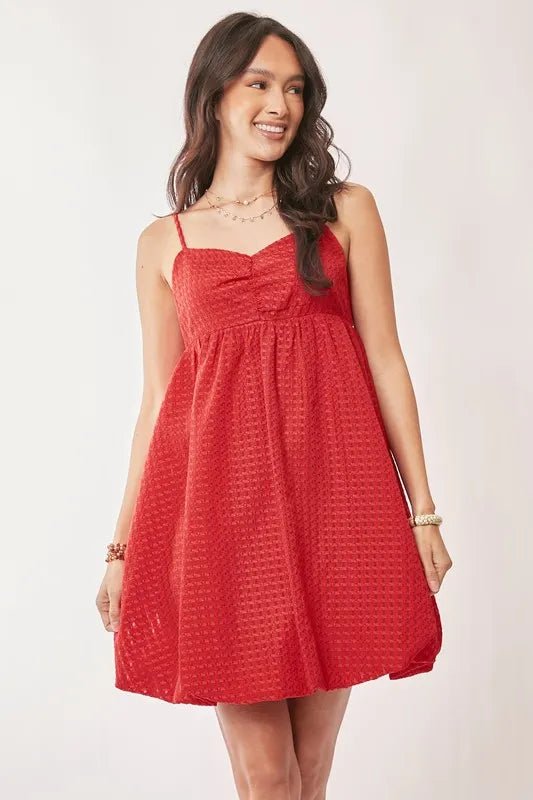 Davi & Dani Textured Sweetheart Neckline Bubble Hem Dress - Chaelisa's New Jammies