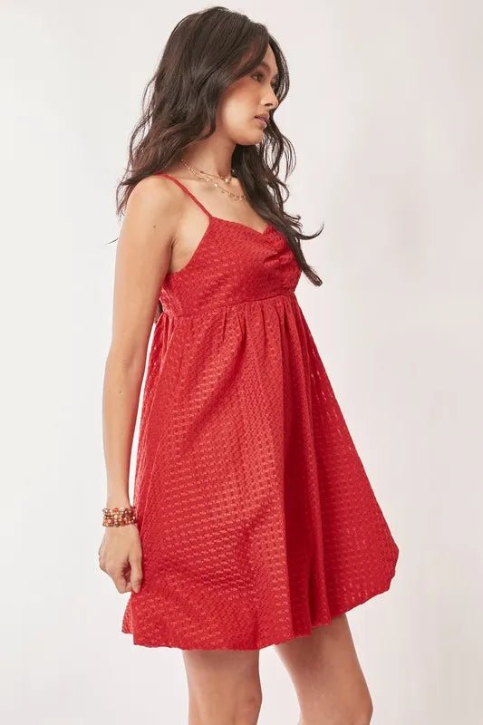 Davi & Dani Textured Sweetheart Neckline Bubble Hem Dress - Chaelisa's New Jammies