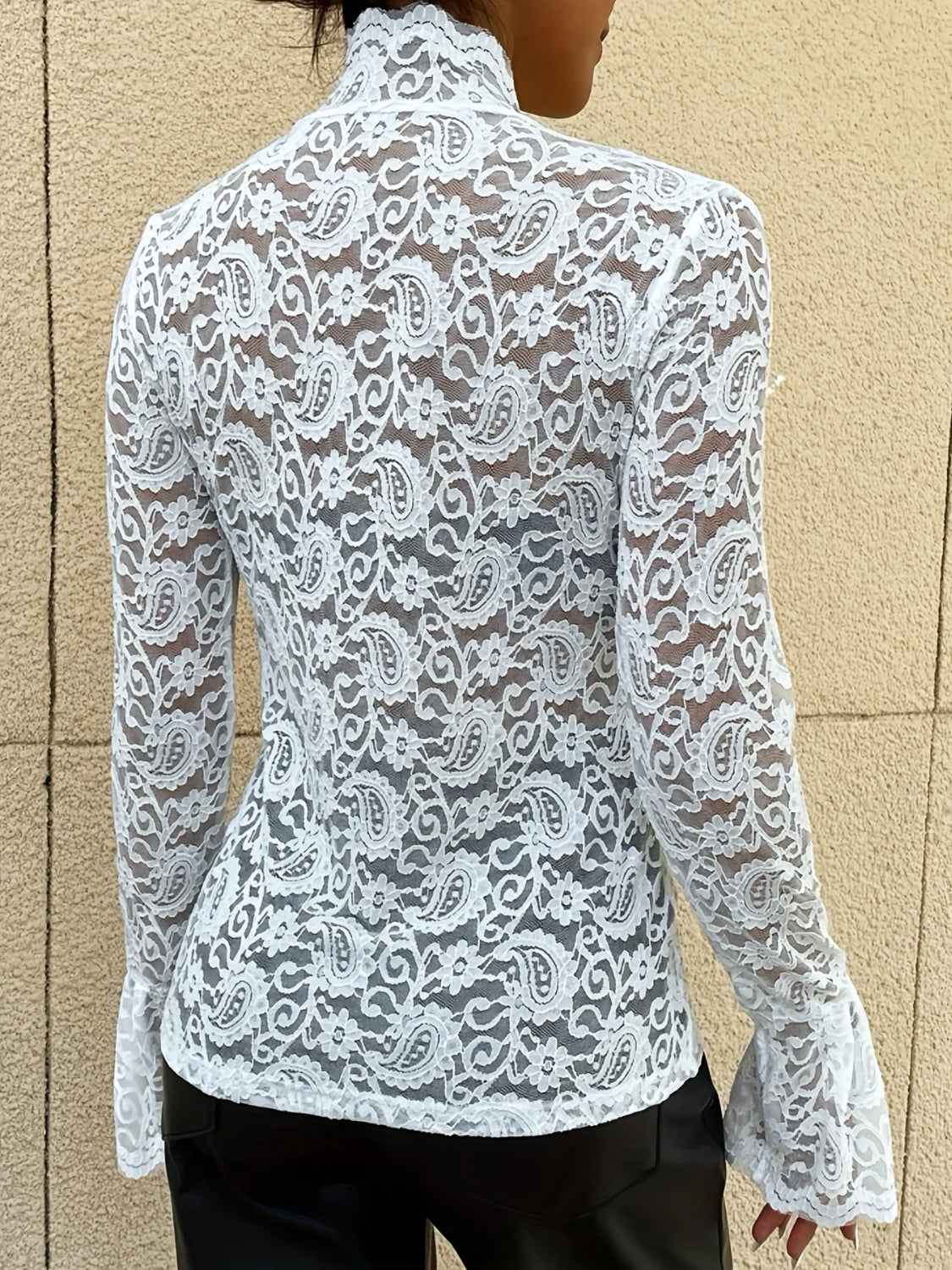 Mock Neck Long Sleeve Lace Top-Chaelisa's New Jammies