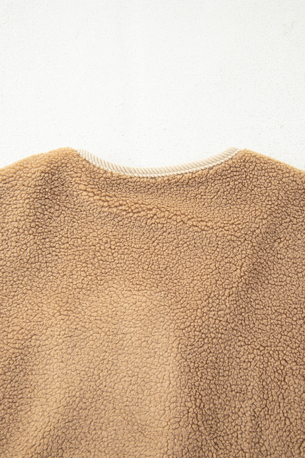 Light French Beige Puffy Plush Corduroy Edge Patchwork Jacket with Big Pockets