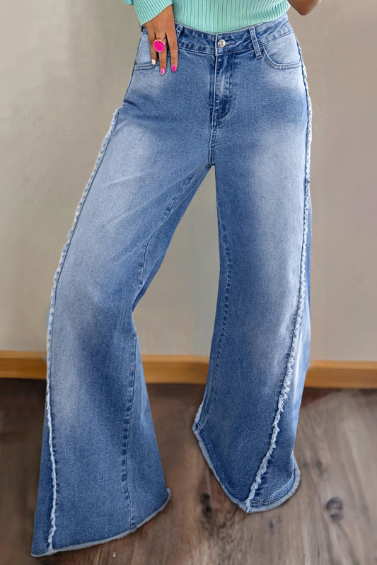 Beau Blue Vintage Stitching Raw Hem Flared Jeans-Chaelisa's New Jammies