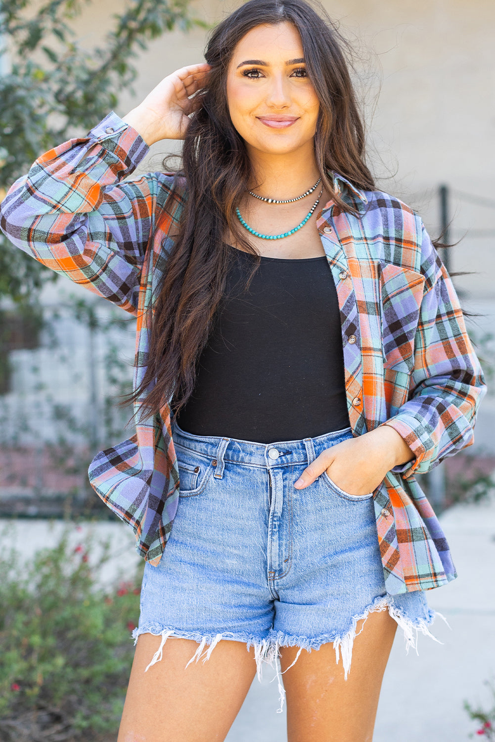 Orange Plaid Print Loose Vintage Shirt-Chaelisa's New Jammies