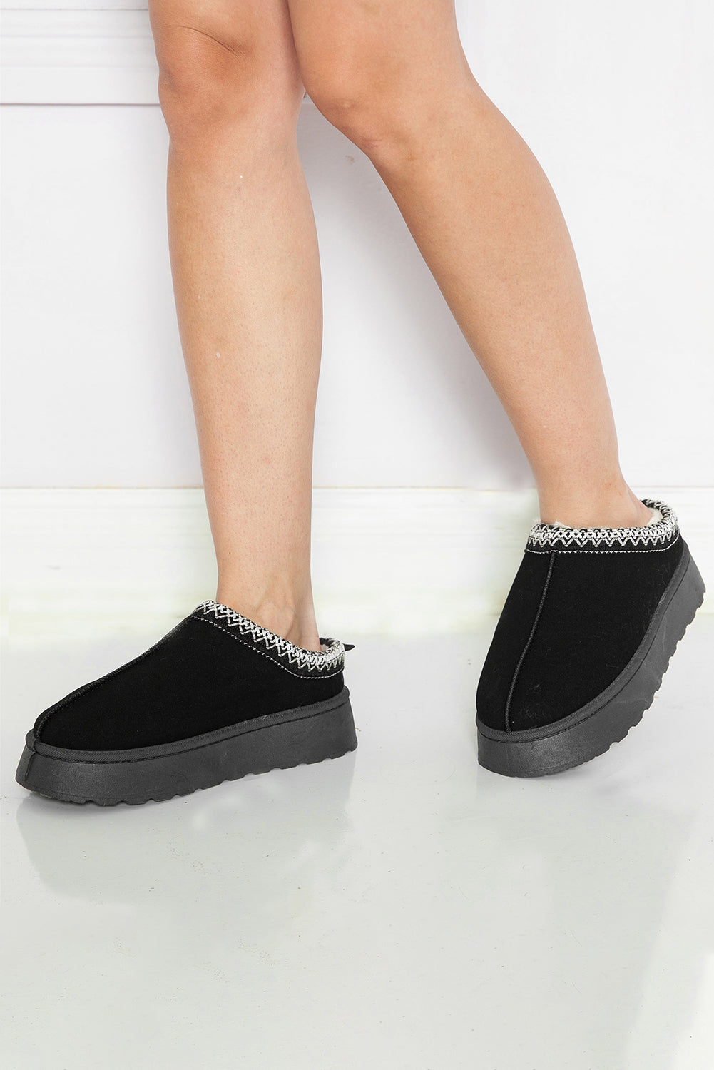 Black Contrast Print Suede Plush Lined Snow Boots-Chaelisa's New Jammies