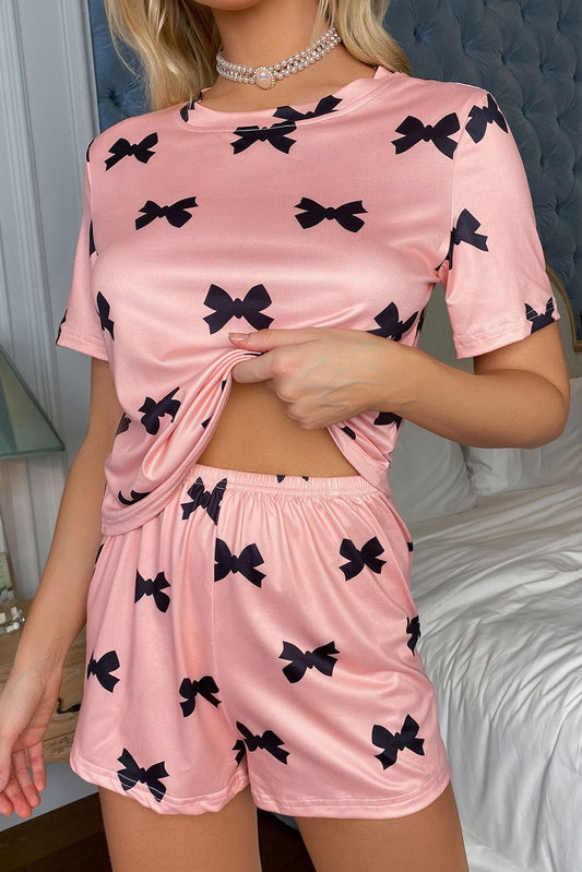 Pink Bow Printed Short 2pcs Lounge Set-Chaelisa's New Jammies