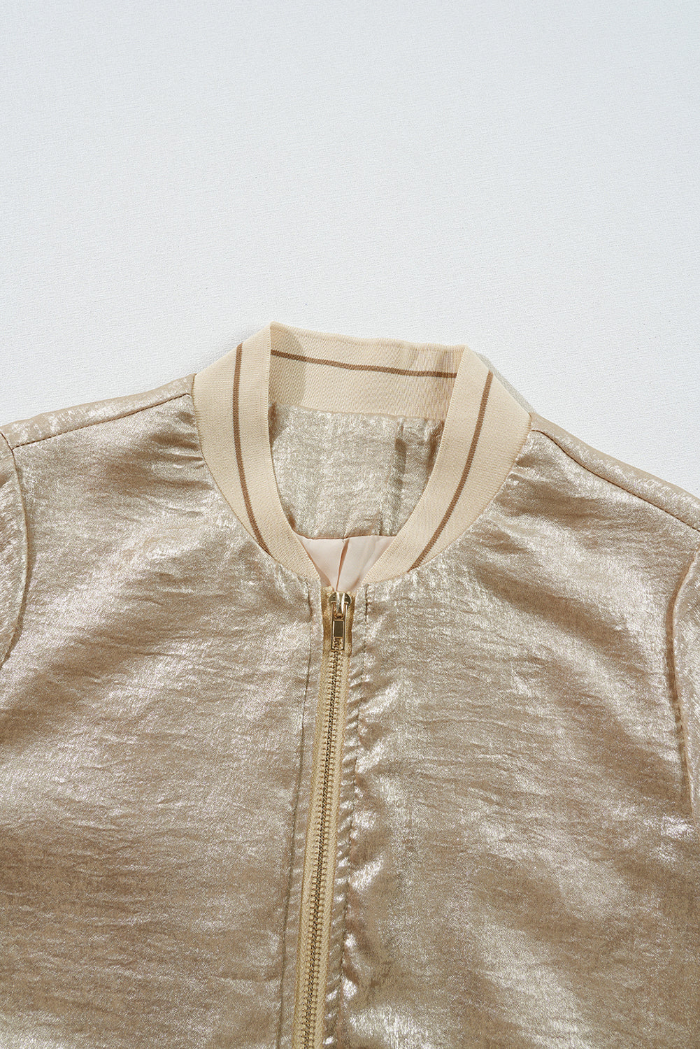 Pale Khaki Metallic Zip up Baseball Jacket-Chaelisa's New Jammies