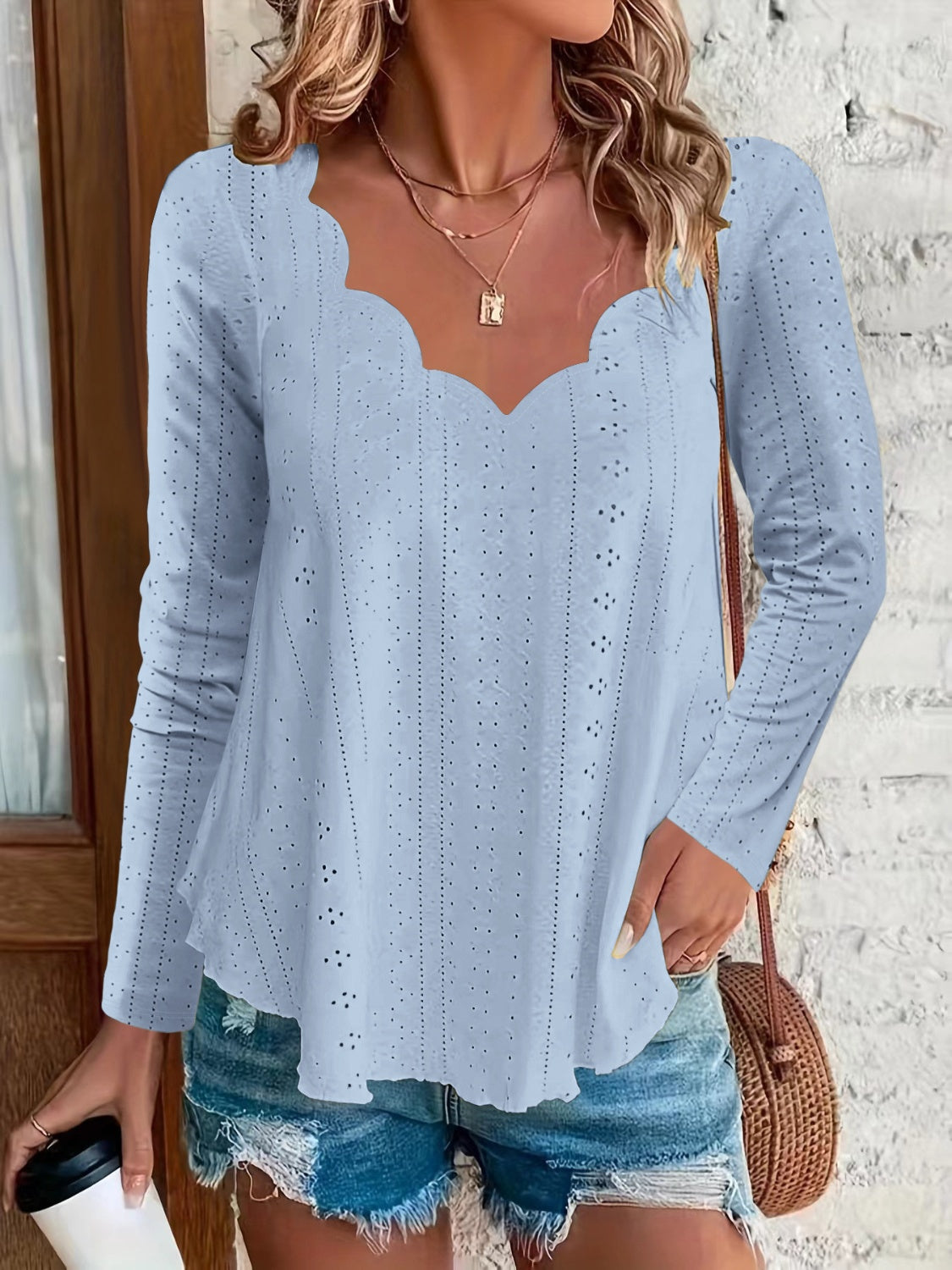 Eyelet Long Sleeve Blouse-Chaelisa's New Jammies