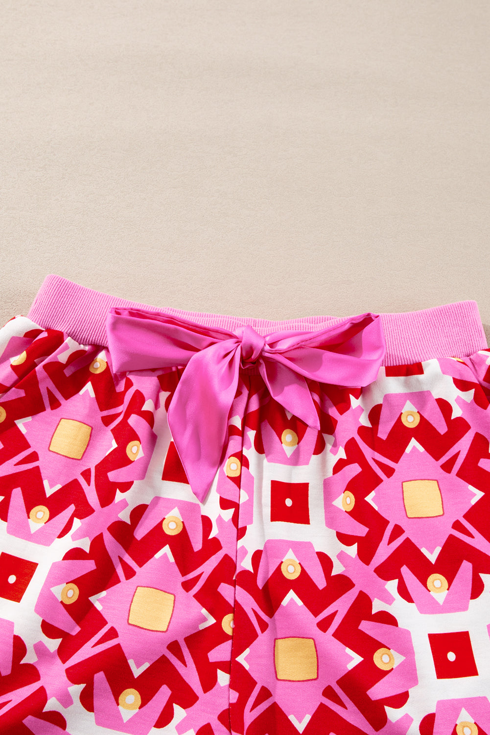 Sachet Pink Geometric Print Long Sleeve Top and Drawstring Shorts Set-Chaelisa's New Jammies