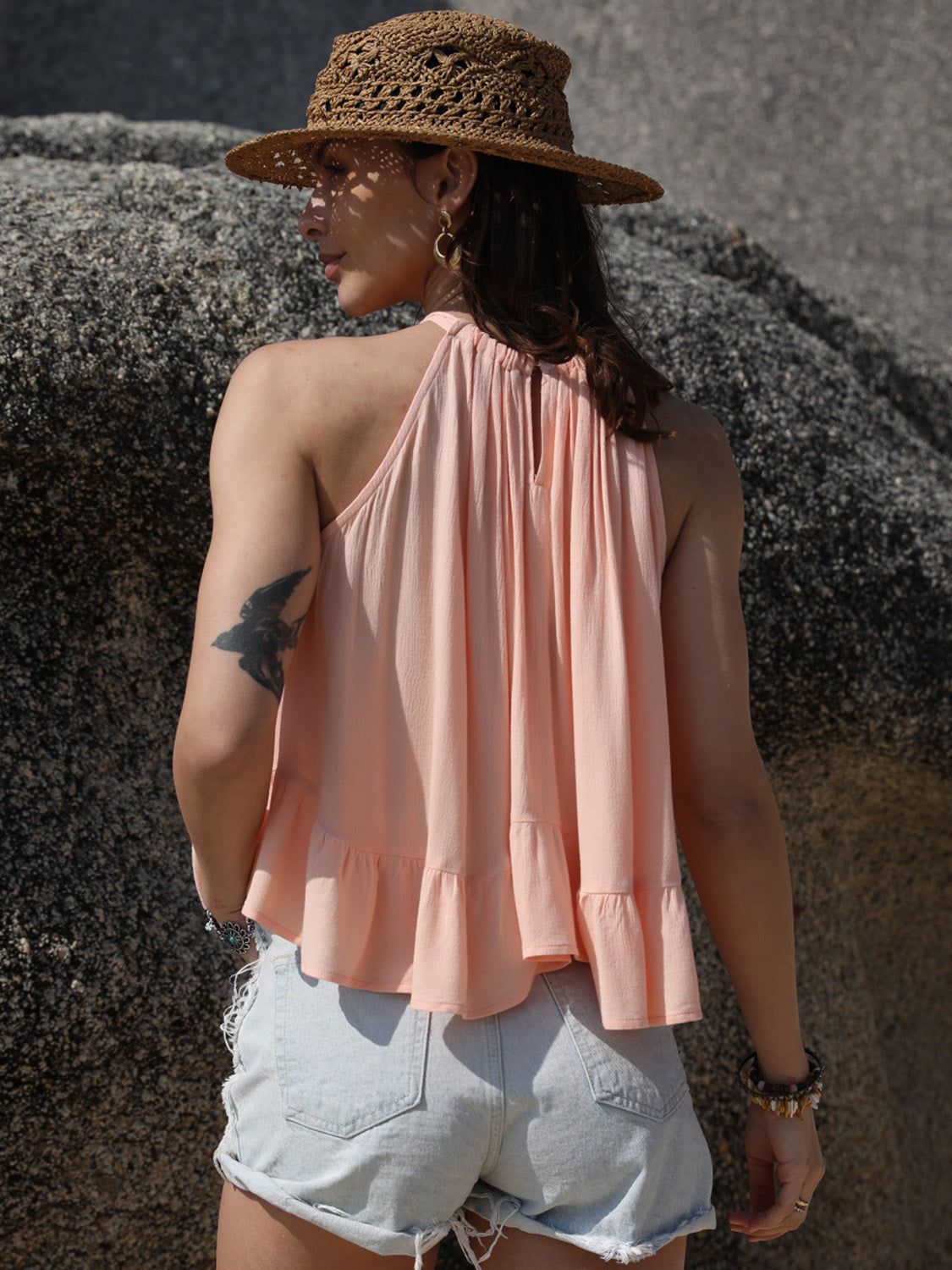 Ruched Peplum Round Neck Tank-Chaelisa's New Jammies
