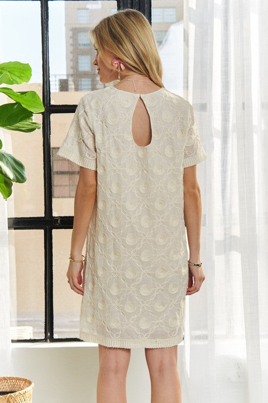 ADORA Applique Round Neck Short Sleeve Shift Dress-Chaelisa's New Jammies