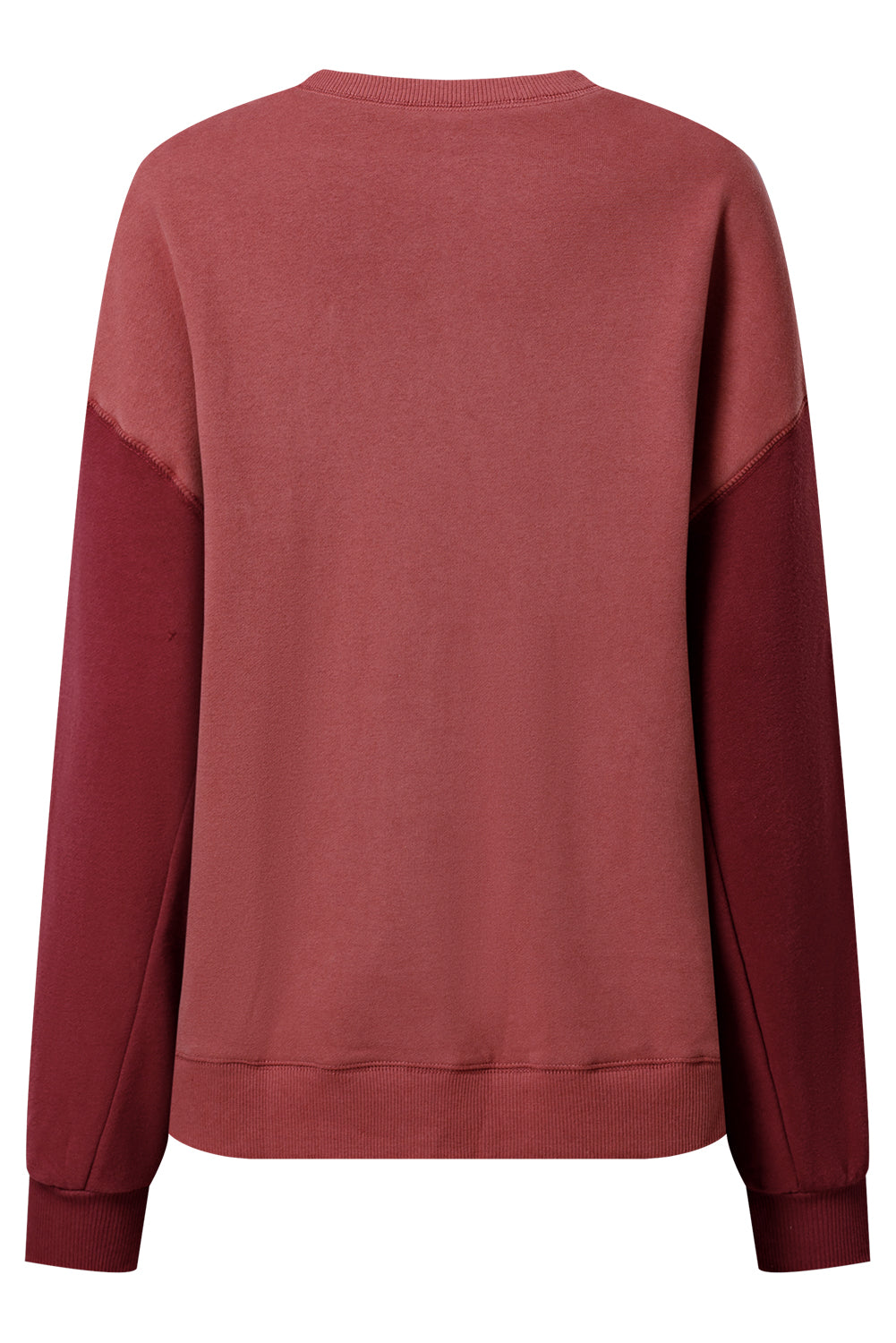 Mineral Red Two Tone Patchwork Drop Shoulder Pullover Sweatshirt-Chaelisa's New Jammies