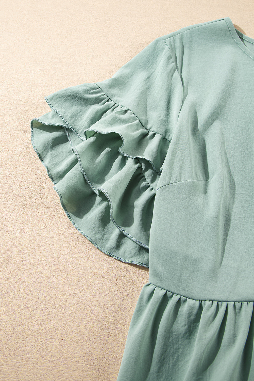 Grass Green Ruffle Trim Short Sleeve Plus Size Flared Mini Dress-Chaelisa's New Jammies