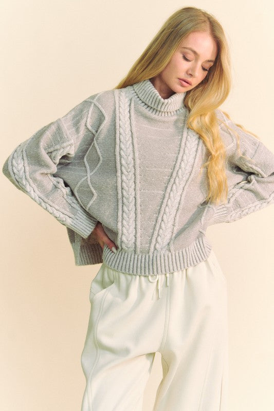 Davi & Dani Cable-Knit Turtleneck Dropped Shoulder Sweater-Chaelisa's New Jammies
