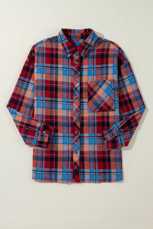 Red Plaid Print Loose Vintage Shirt-Chaelisa's New Jammies
