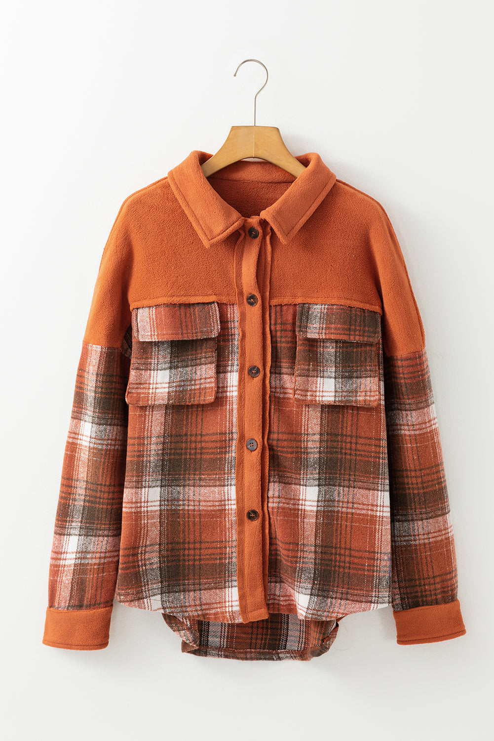 Khaki Colorblock Plaid Pattern Flap Pockets Buttoned Shacket-Chaelisa's New Jammies