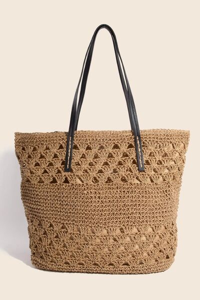 Fame Faux Leather Handle Knitted Tote Bag-Chaelisa's New Jammies