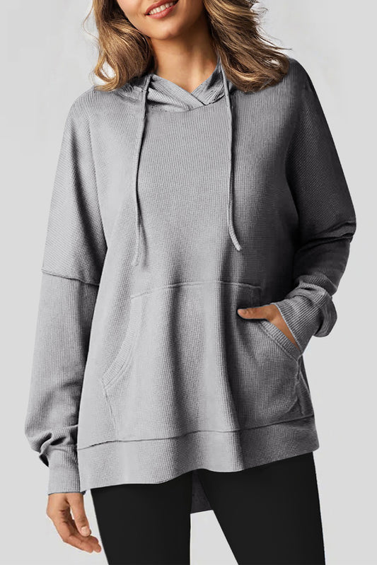 Gray Waffle Knit Fleece Lined High Low Oversized Hoodie-Chaelisa's New Jammies