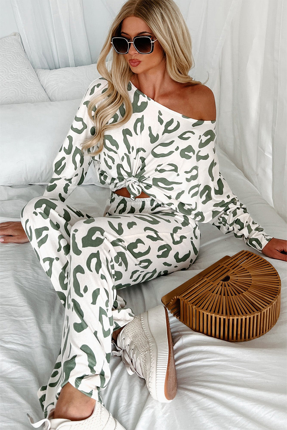 Beige Leopard Animal Print Long Sleeve and Pants Loungewear Set-Chaelisa's New Jammies