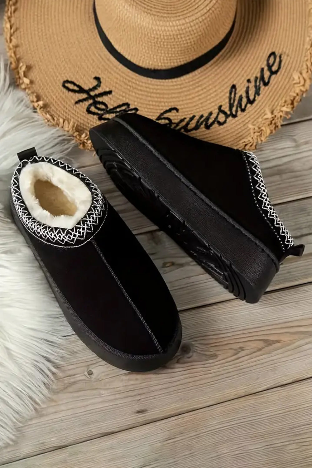 Black Contrast Print Suede Plush Lined Snow Boots-Chaelisa's New Jammies