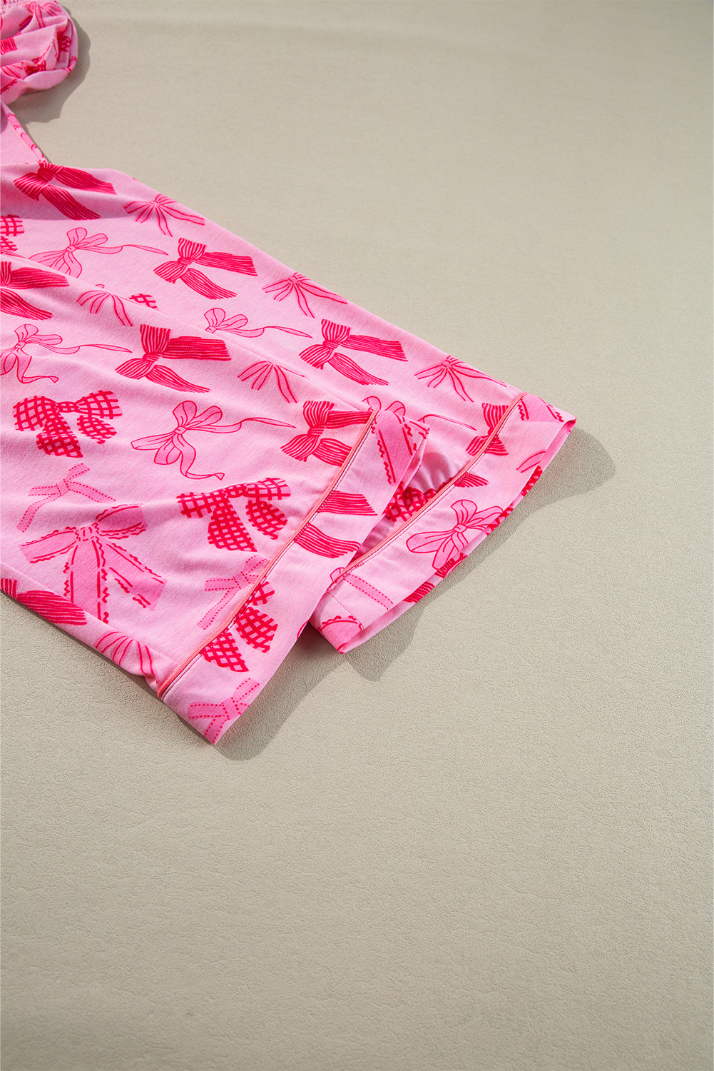 Pink Bow Knot Print Lapel Collar Short Sleeve and Pants Pajamas Set-Chaelisa's New Jammies