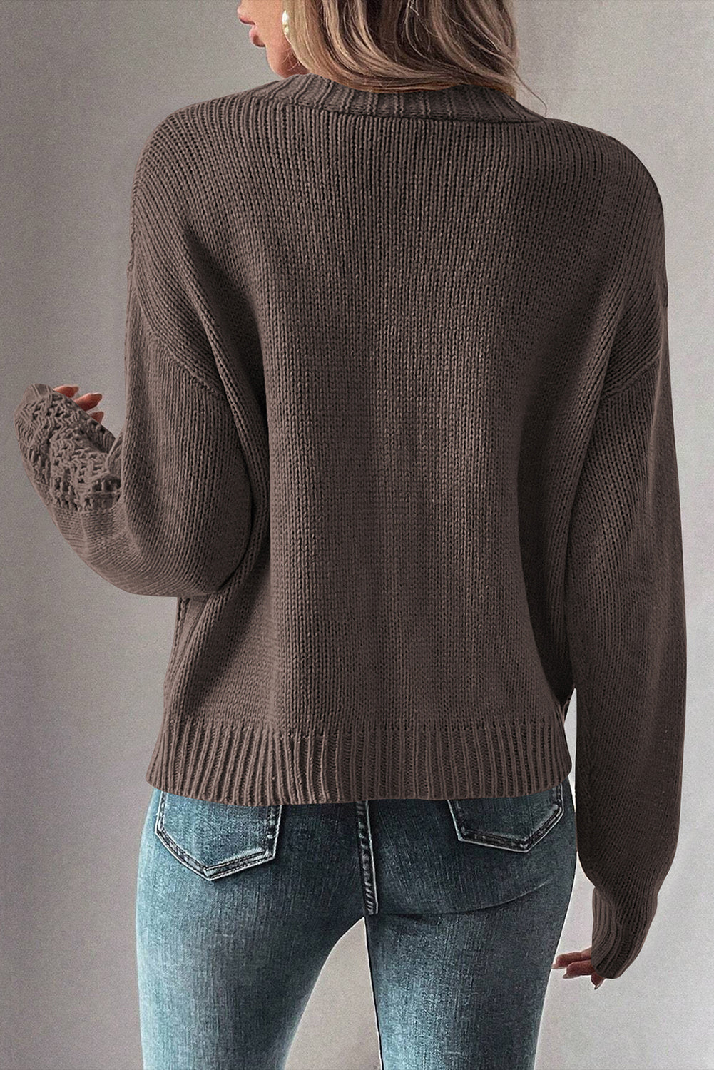 Dark Khaki Open Knit Drop Shoulder Sweater Cardigan-Chaelisa's New Jammies