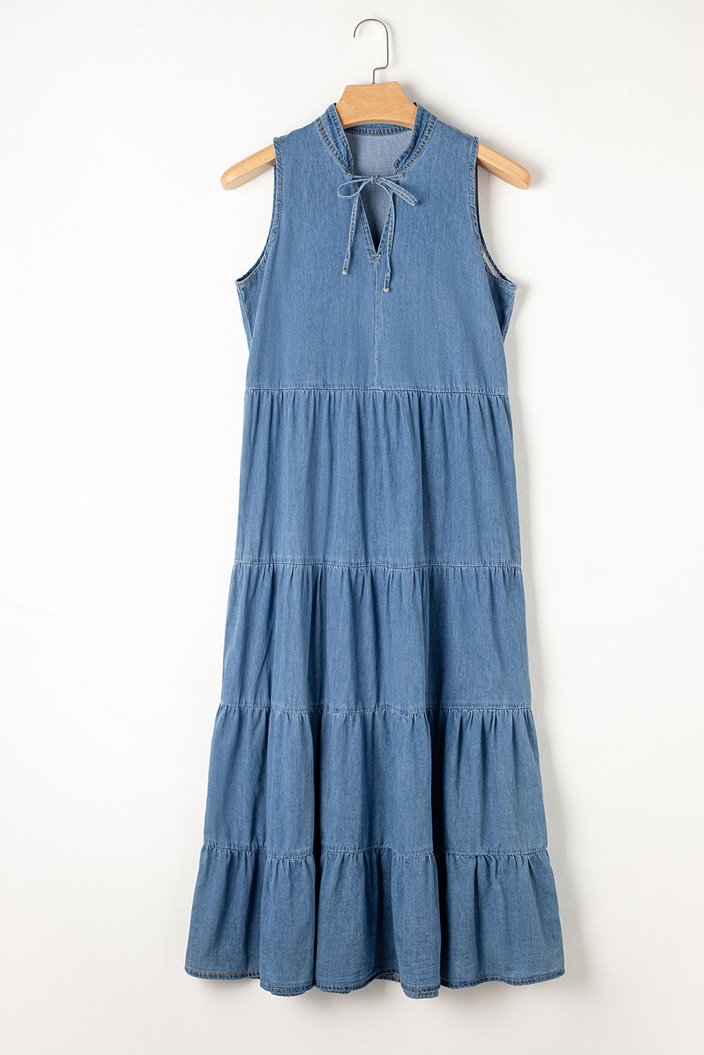 Blue Sleeveless Tiered Chambray Maxi Dress-Chaelisa's New Jammies