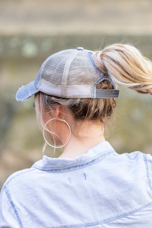 Distressed Messy Bun Hat Cap - Chaelisa's New Jammies