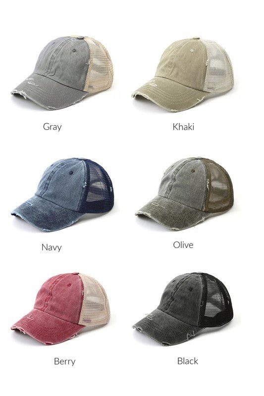 Distressed Messy Bun Hat Cap - Chaelisa's New Jammies