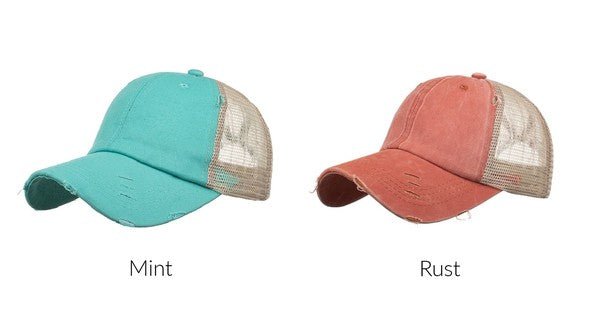 Distressed Messy Bun Hat Cap - Chaelisa's New Jammies