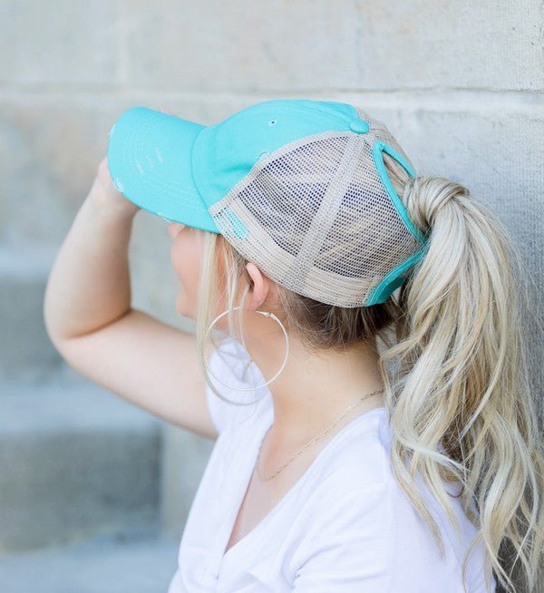 Distressed Messy Bun Hat Cap - Chaelisa's New Jammies