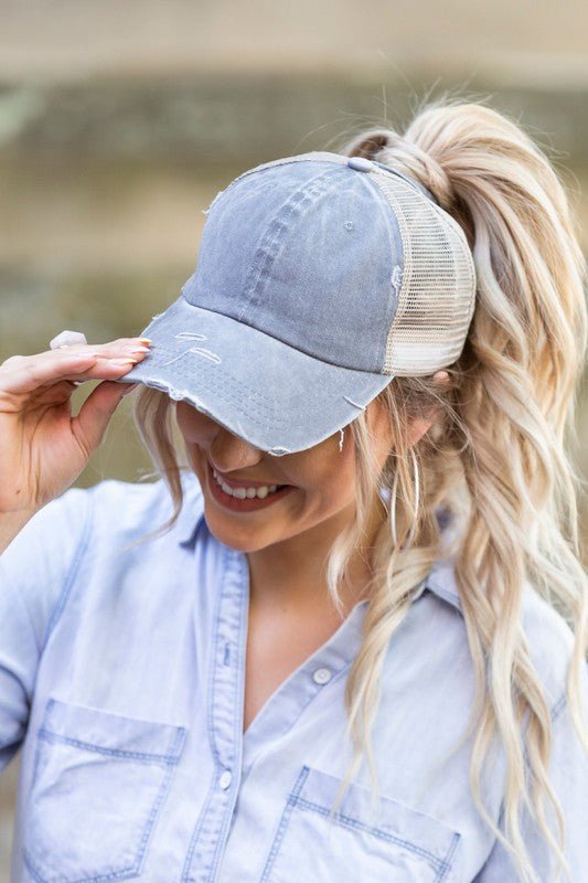 Distressed Messy Bun Hat Cap - Chaelisa's New Jammies