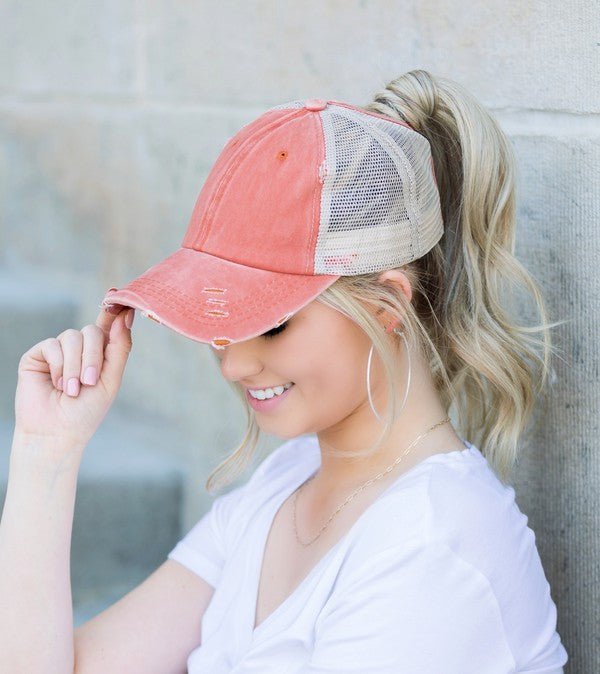 Distressed Messy Bun Hat Cap - Chaelisa's New Jammies