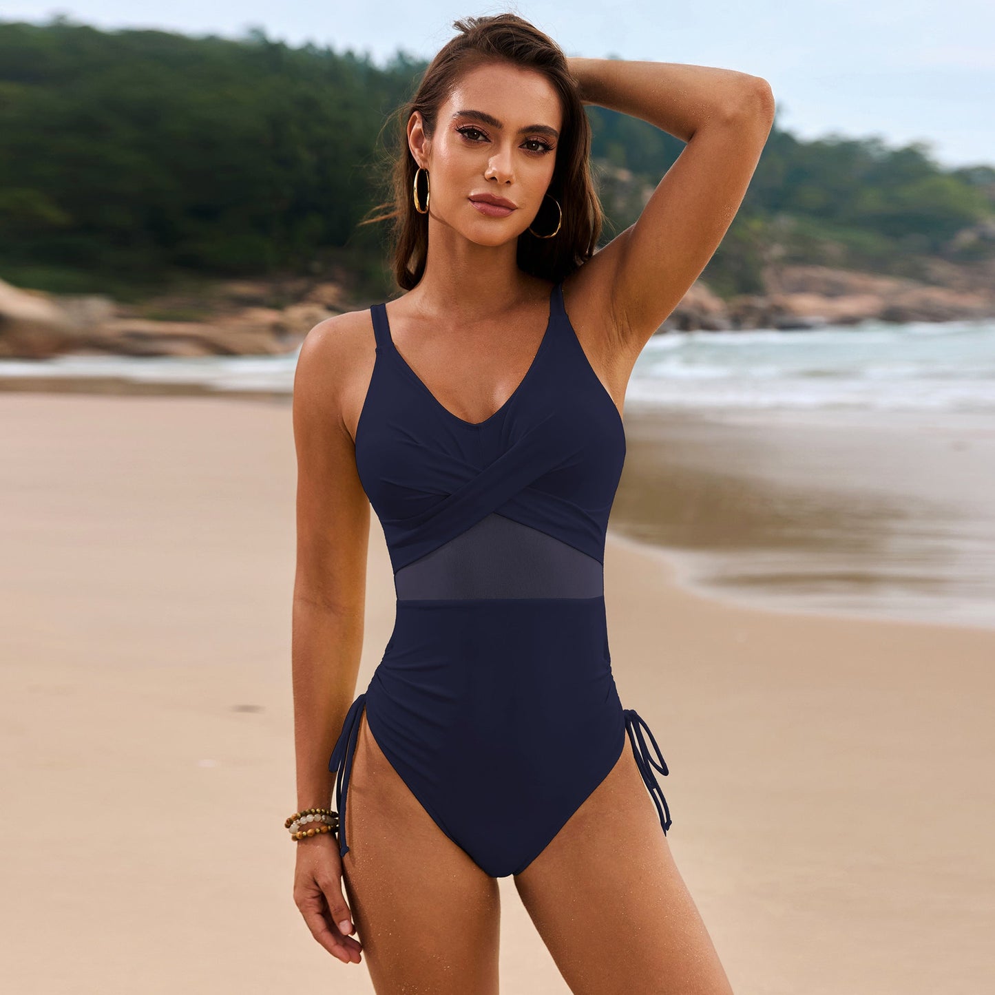 Drawstring Ruched V - Neck One - Piece Swimwear - Chaelisa's New Jammies