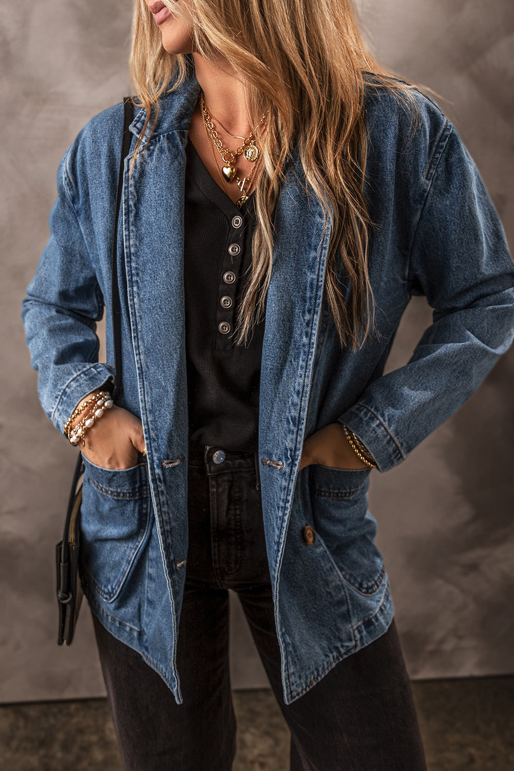 Sail Blue Side Pockets Lapel Collar Denim Jacket-Chaelisa's New Jammies